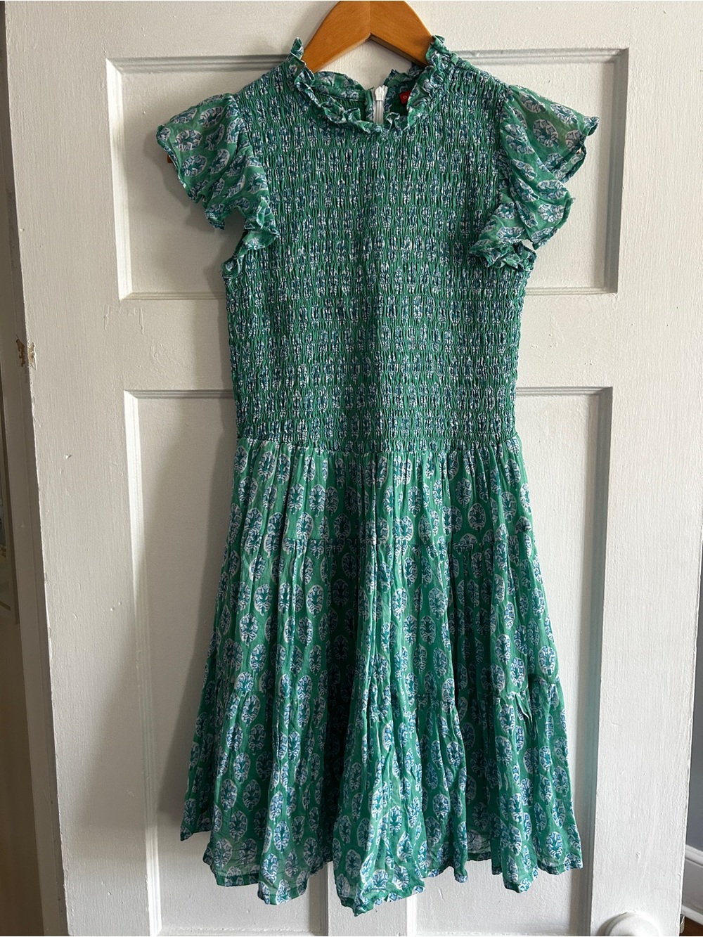 Oliphant lightweight Green Printed Smocked Mini Dress